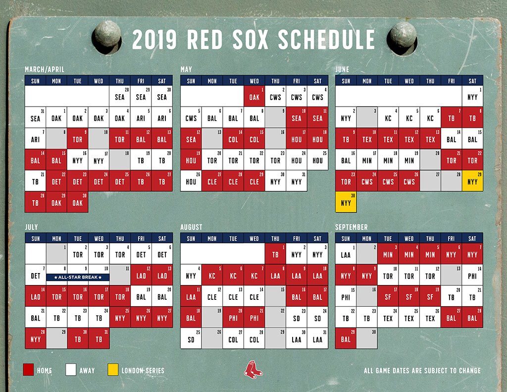 Red Sox 2019 Schedule Highlights RSNStats