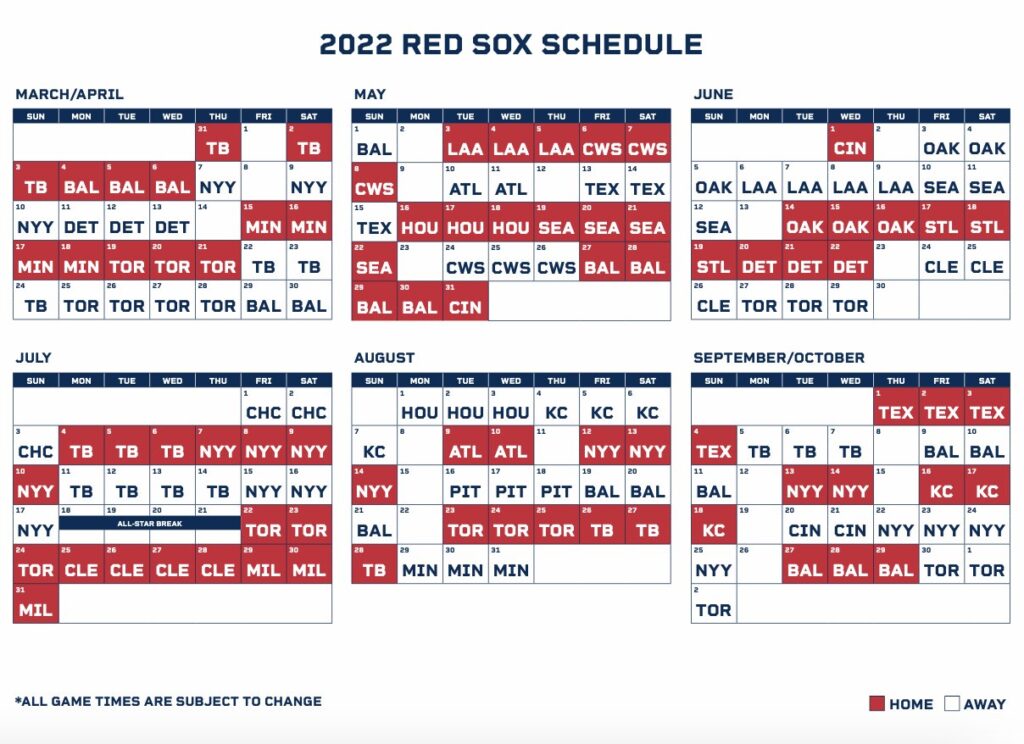 red sox schedule 2022