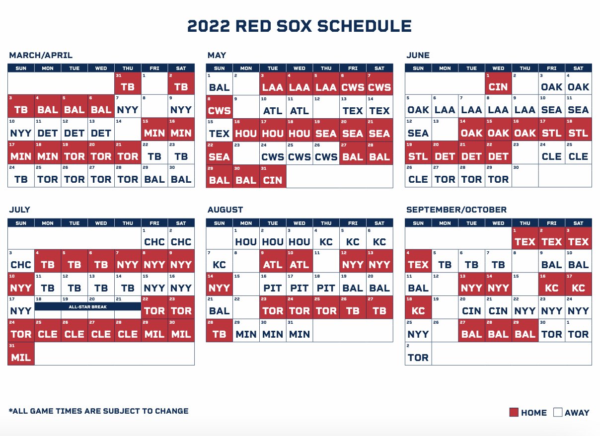 Major League Baseball Schedule 2022 2022 Red Sox Schedule – Rsnstats